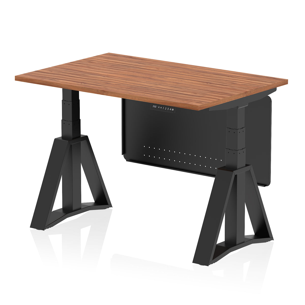 Air Height-Adjustable Desk with Steel Modesty Panel 1200 Walnut Black - Industrious Decor