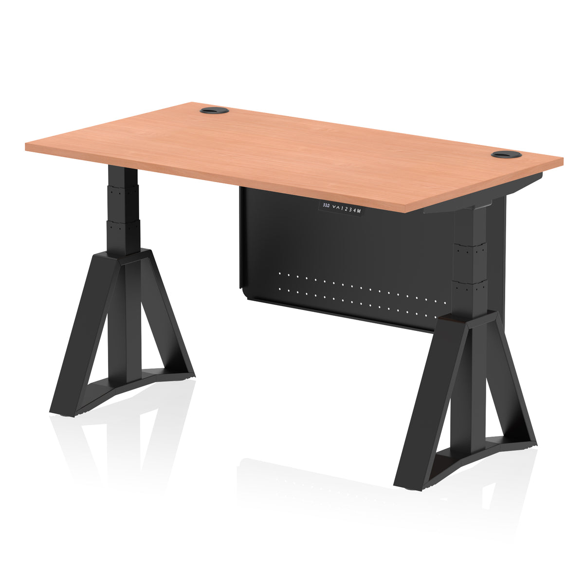Air Height Adjustable Desk With Cable Ports With Steel Modesty Panel With Piste Foot 1400 Beech Black - Industrious Decor