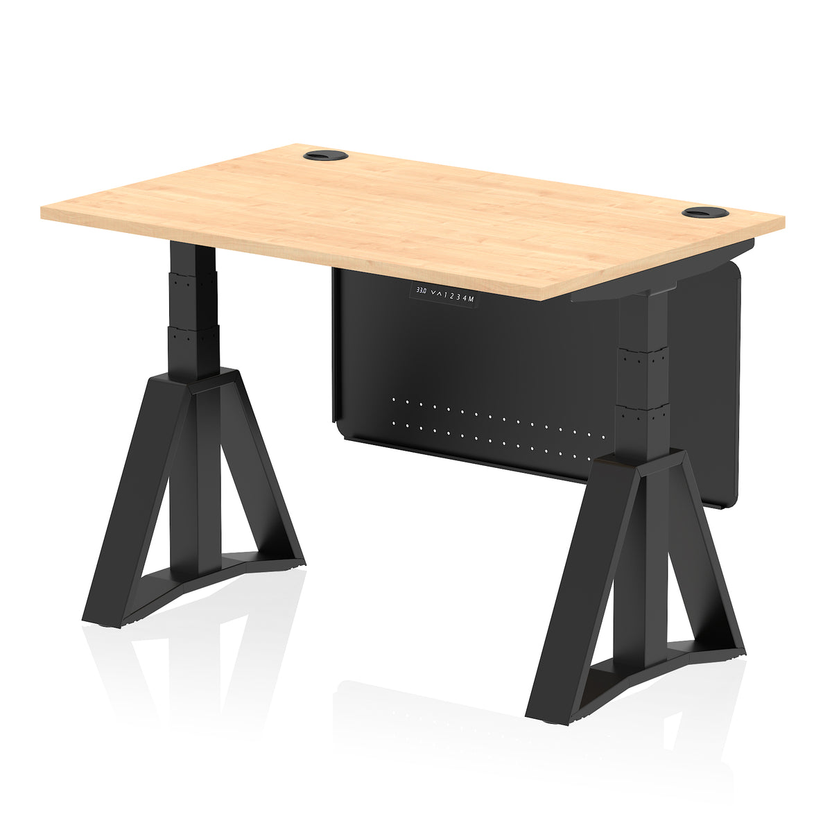 Air Height Adjustable Desk With Cable Ports With Steel Modesty Panel With Piste Foot 1200 Maple Black - Industrious Decor