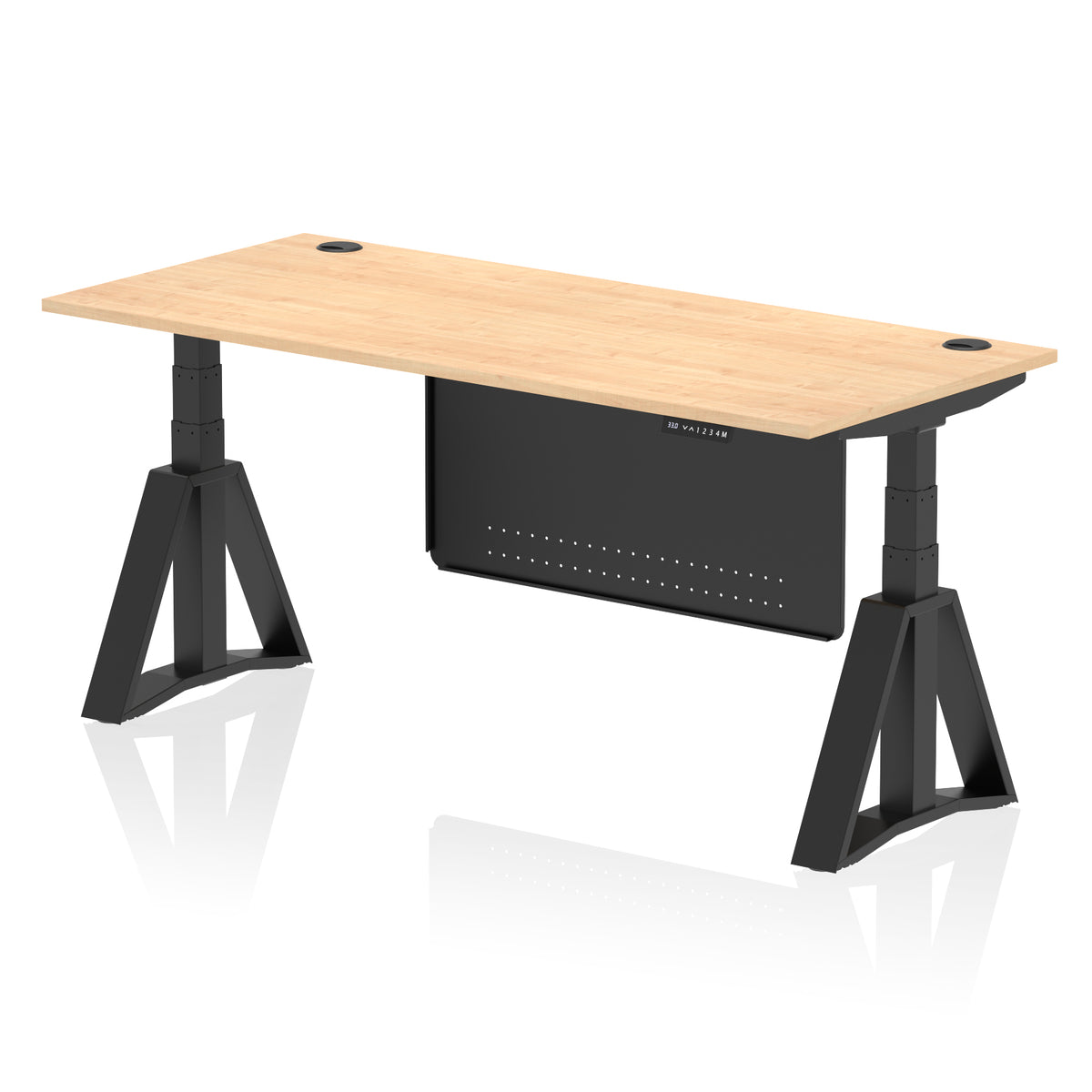Air Height Adjustable Desk With Cable Ports With Steel Modesty Panel With Piste Foot 1800 Maple Black - Industrious Decor