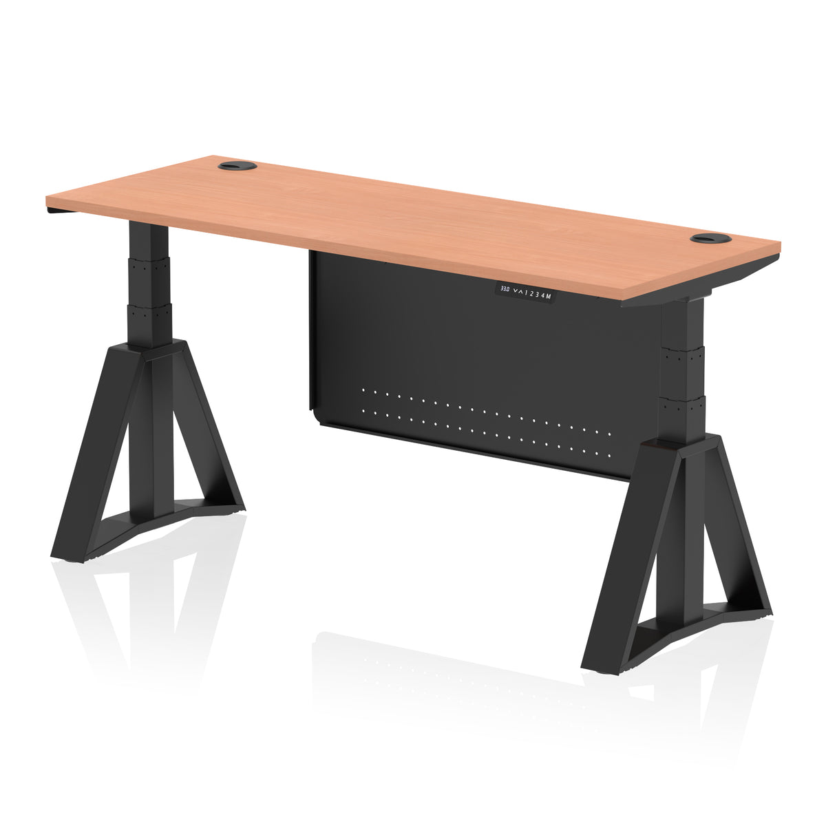 Air Piste Slimline Height Adjustable Desk 1600 Beech Black - Industrious Decor