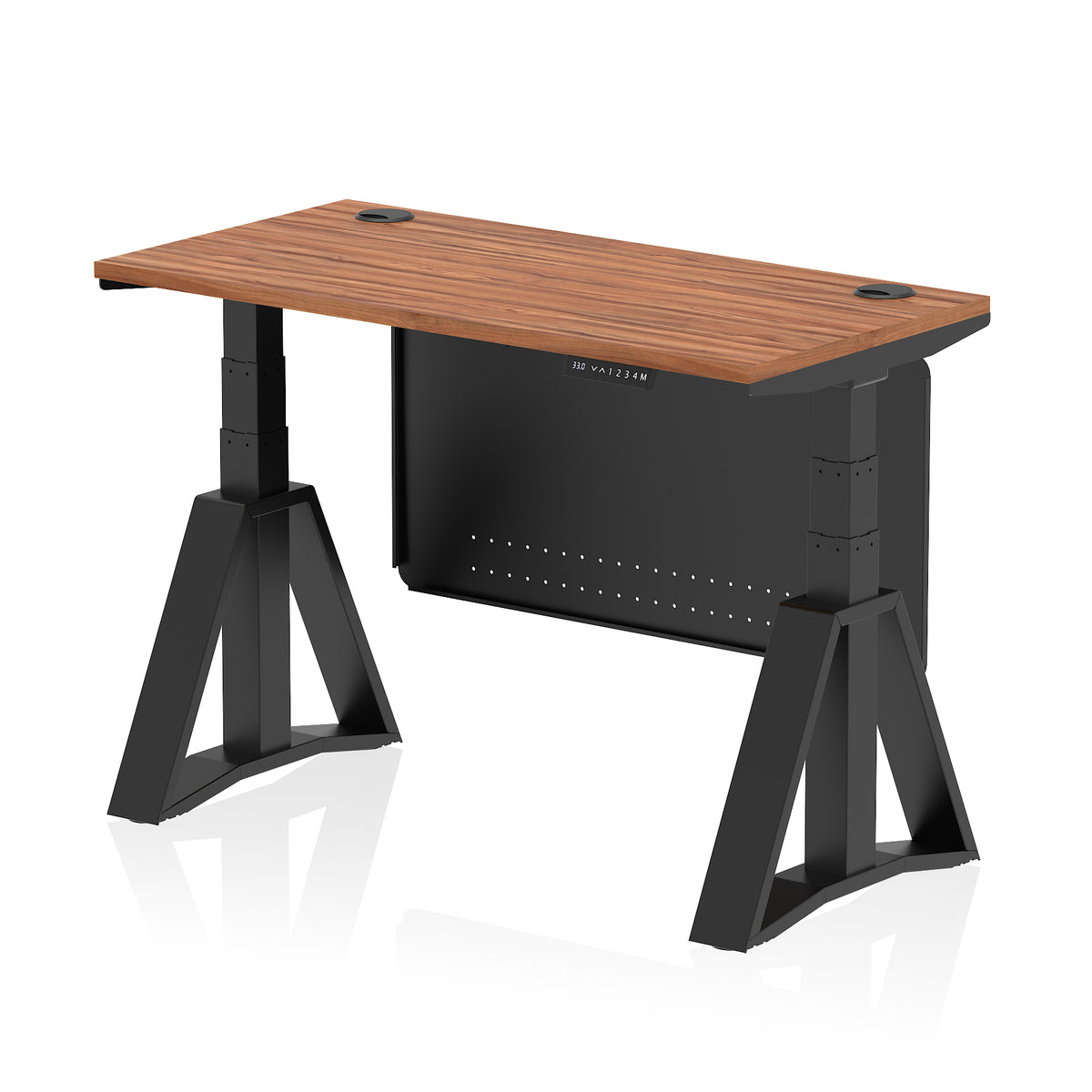 Air Piste Slimline Height Adjustable Desk 1200 Walnut Black - Industrious Decor