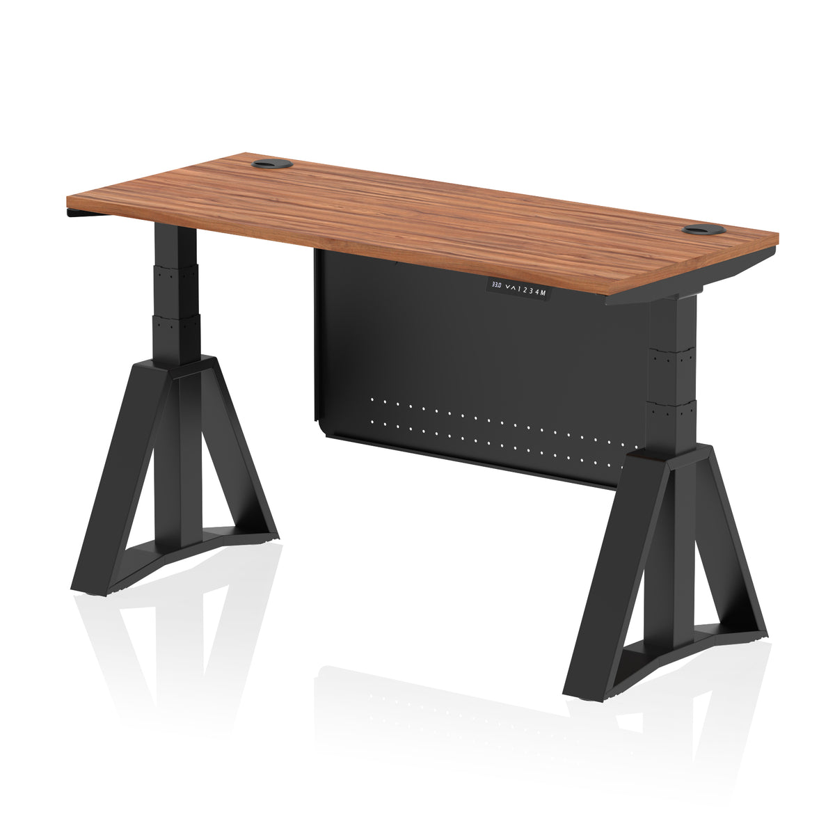 Air Piste Slimline Height Adjustable Desk 1400 Walnut Black - Industrious Decor