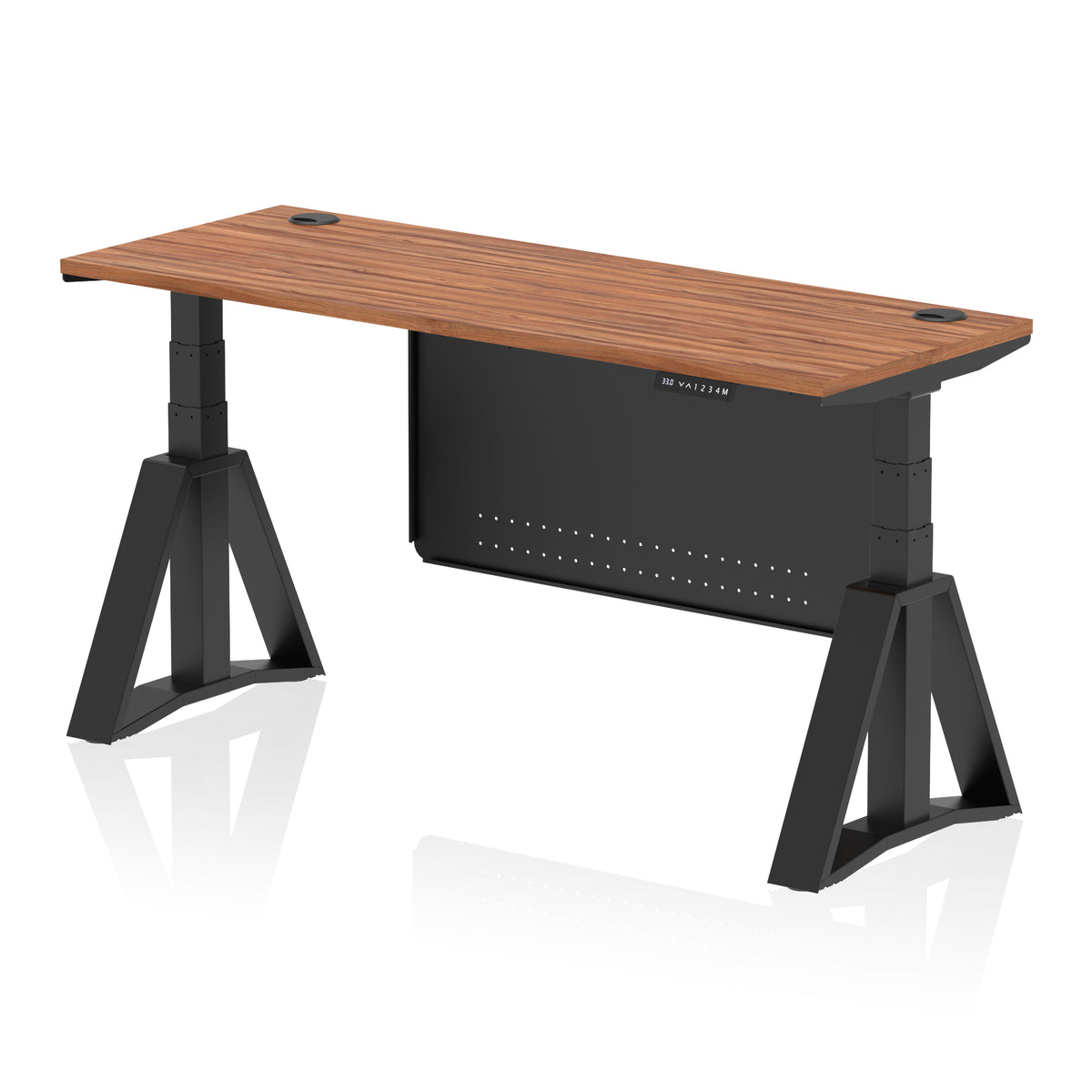 Air Piste Slimline Height Adjustable Desk 1600 Walnut Black - Industrious Decor