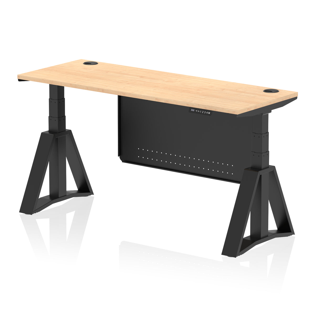 Air Piste Slimline Height Adjustable Desk 1600 Maple Black - Industrious Decor