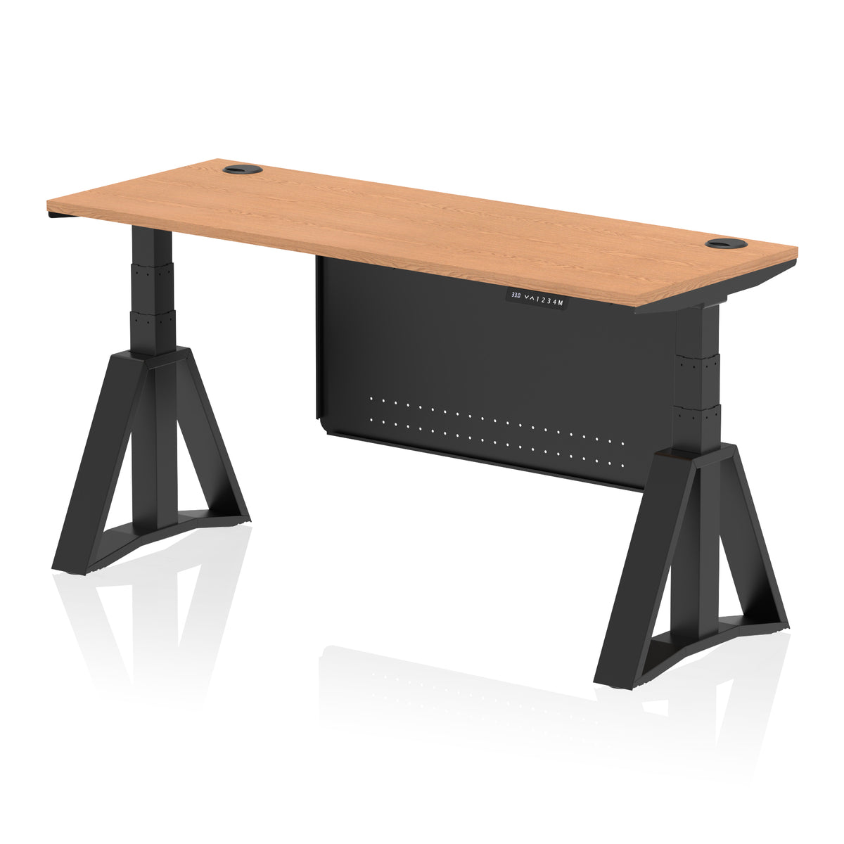 Air Piste Slimline Height Adjustable Desk 1600 Oak Black - Industrious Decor