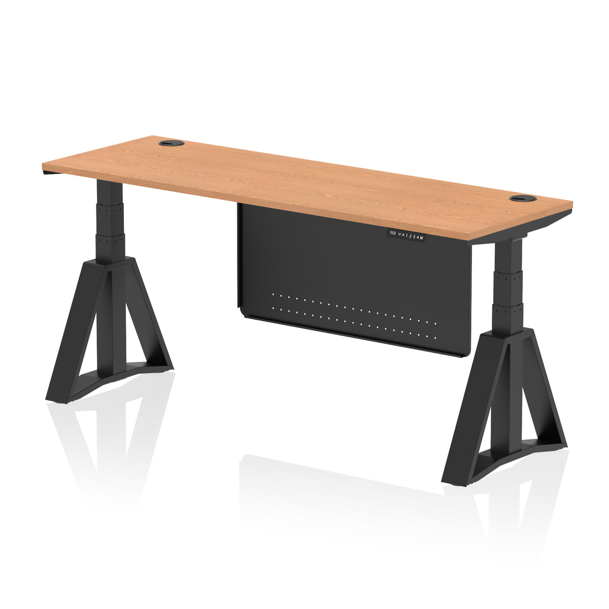 Air Piste Slimline Height Adjustable Desk 1800 Oak Black - Industrious Decor