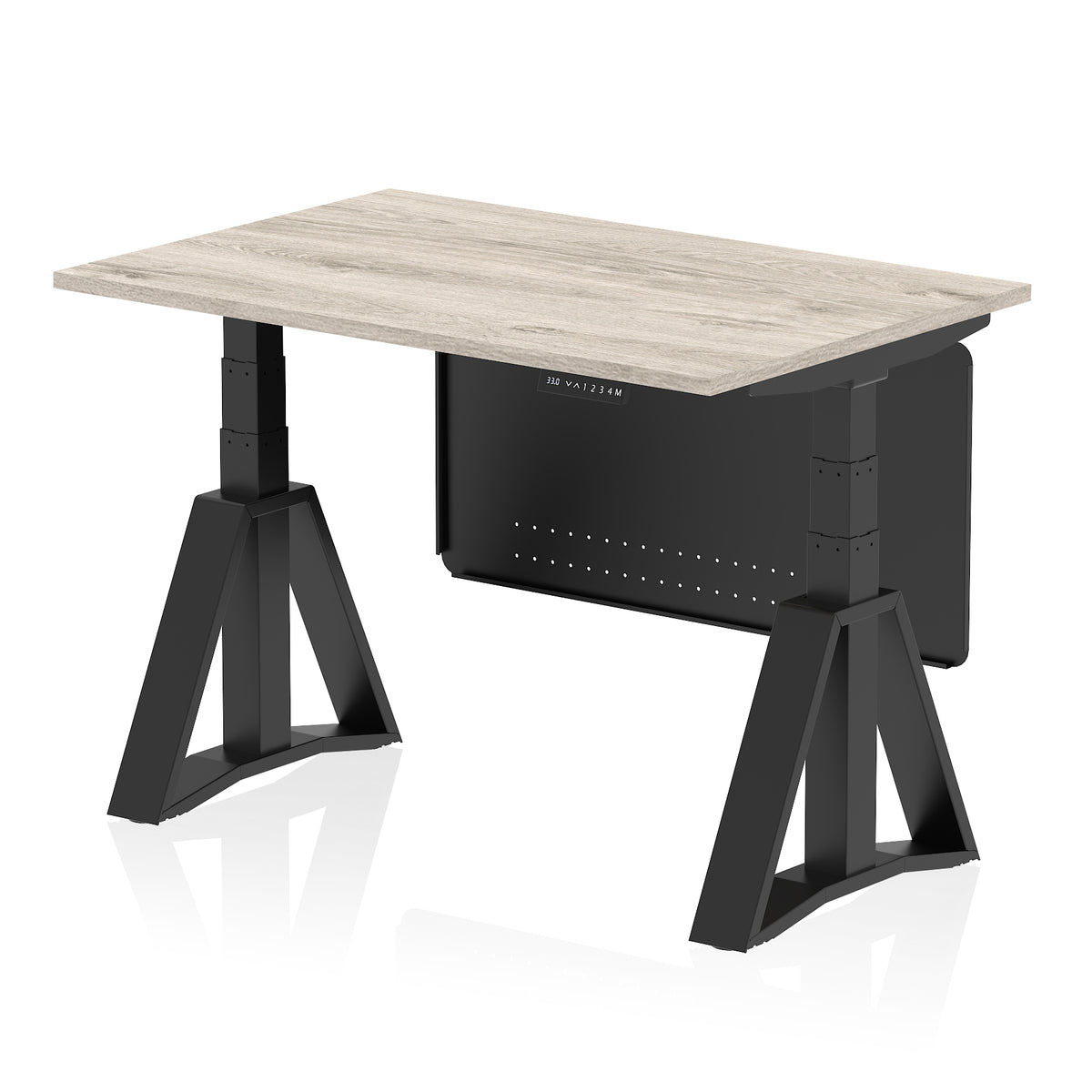 Air Height-Adjustable Desk with Steel Modesty Panel 1200 Grey Oak Black - Industrious Decor