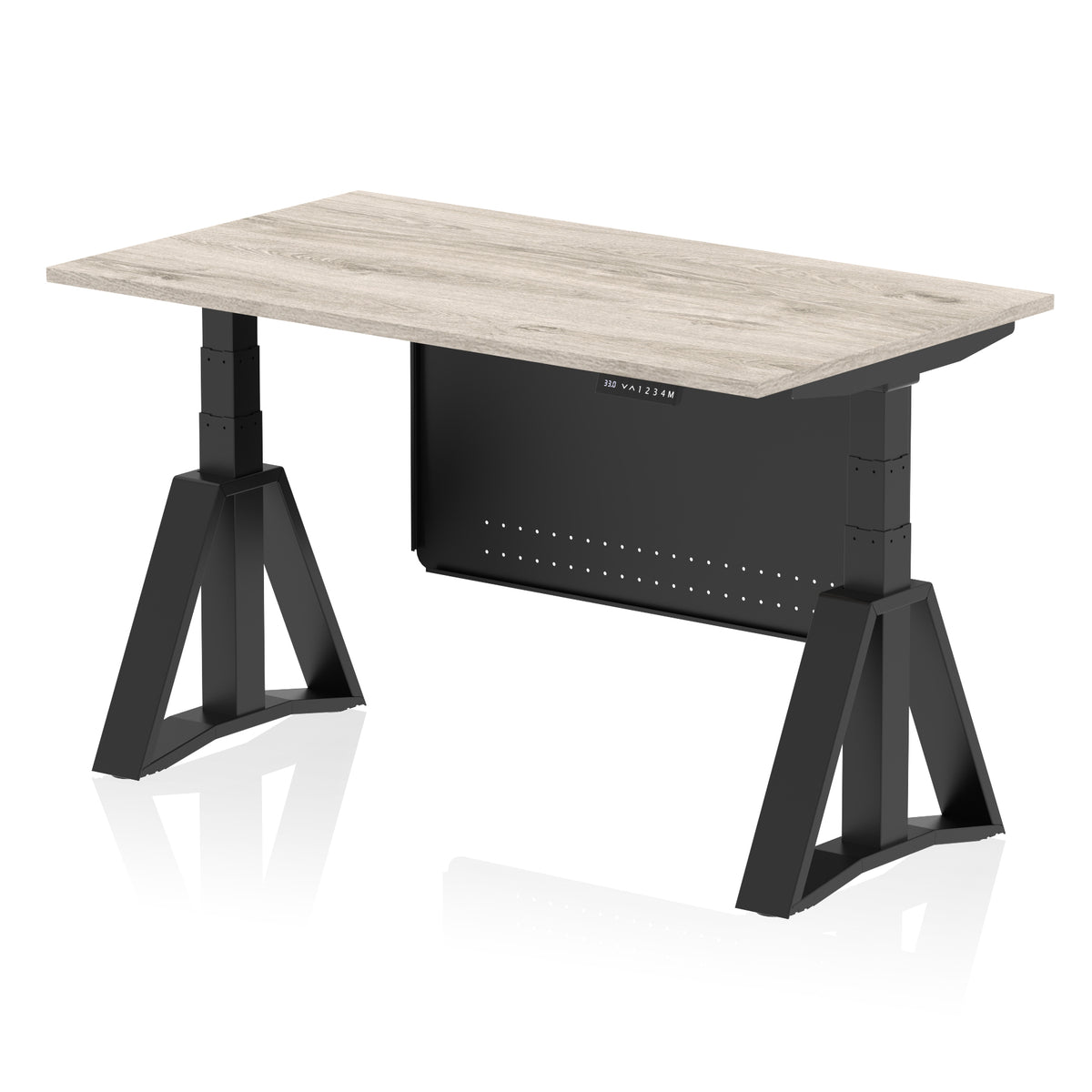 Air Height-Adjustable Desk with Steel Modesty Panel 1400 Grey Oak Black - Industrious Decor