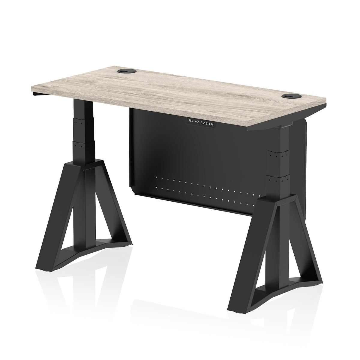 Air Piste Slimline Height Adjustable Desk 1200 Grey Oak Black - Industrious Decor