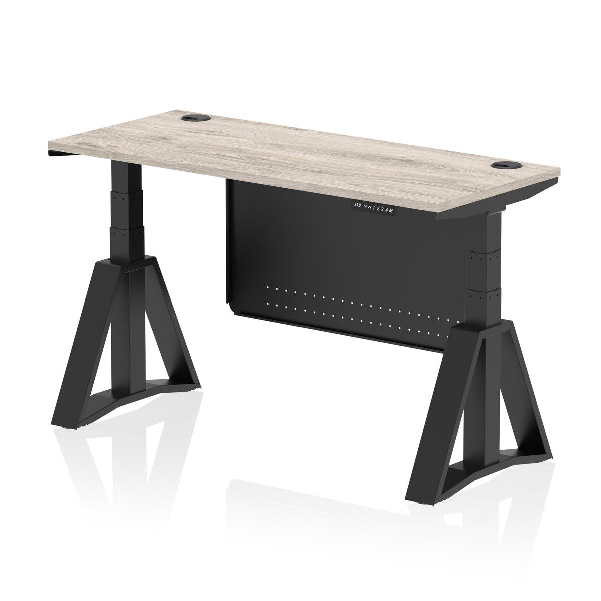 Air Piste Slimline Height Adjustable Desk 1400 Grey Oak Black - Industrious Decor