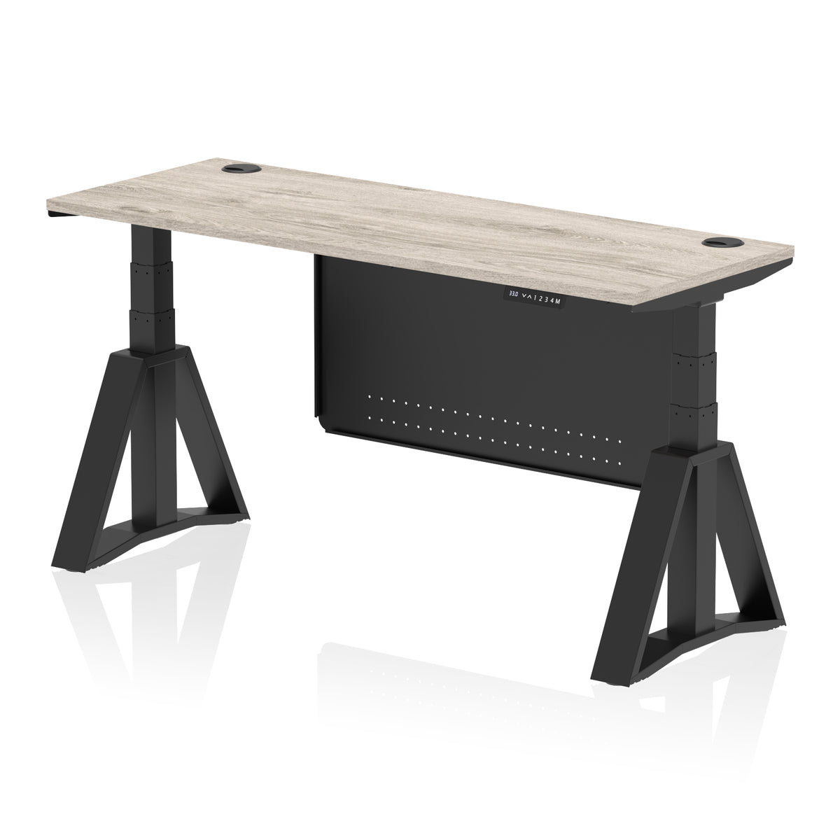Air Piste Slimline Height Adjustable Desk 1600 Grey Oak Black - Industrious Decor