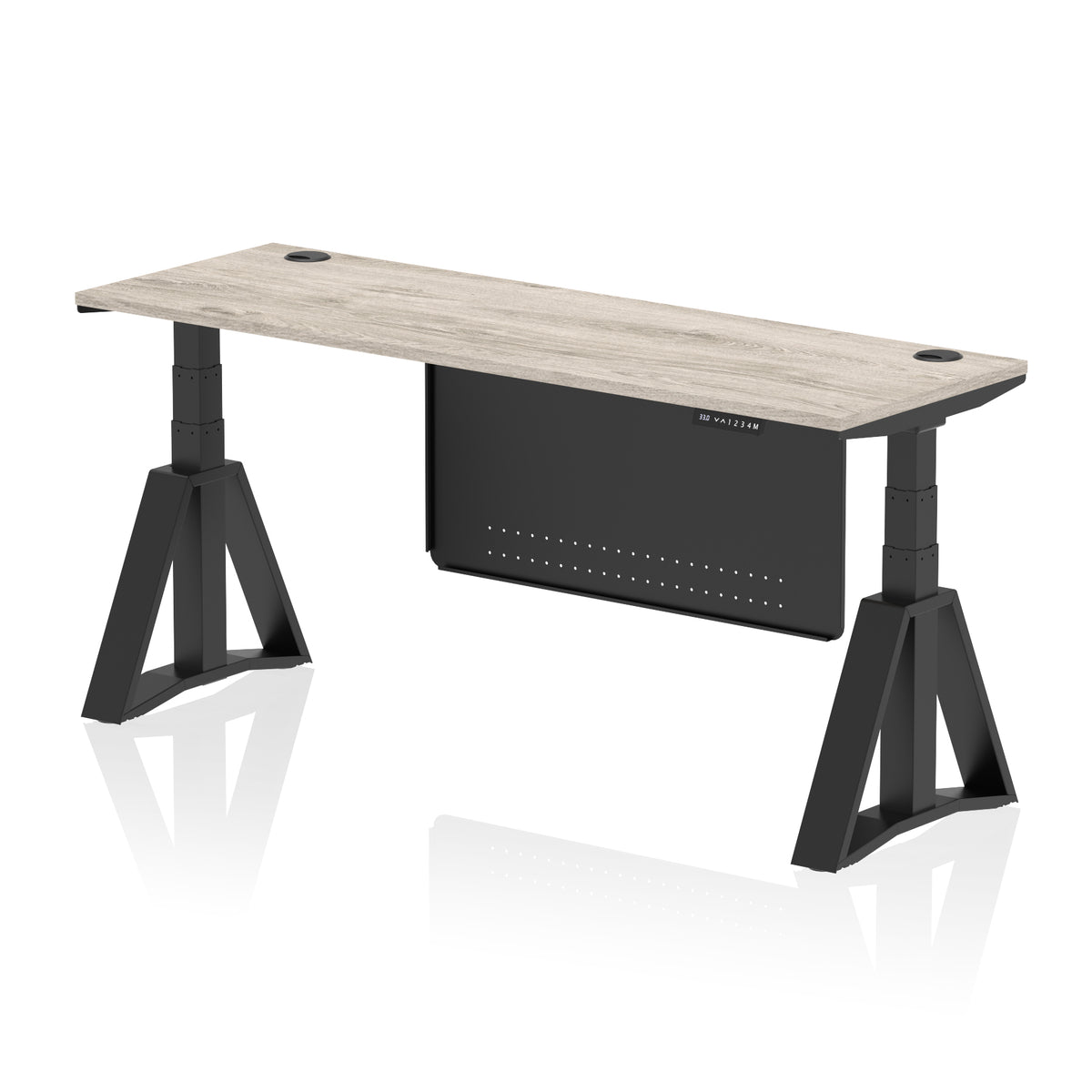 Air Piste Slimline Height Adjustable Desk 1800 Grey Oak Black - Industrious Decor