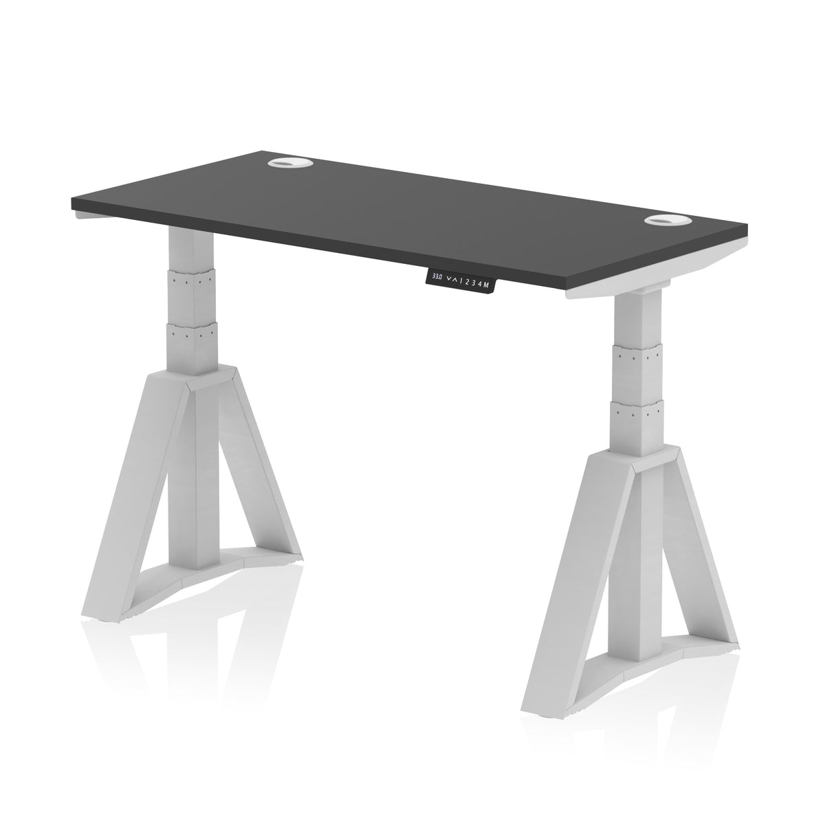 Air Piste Slimline Height Adjustable Desk with Cable Ports 1200 Black Silver - Industrious Decor