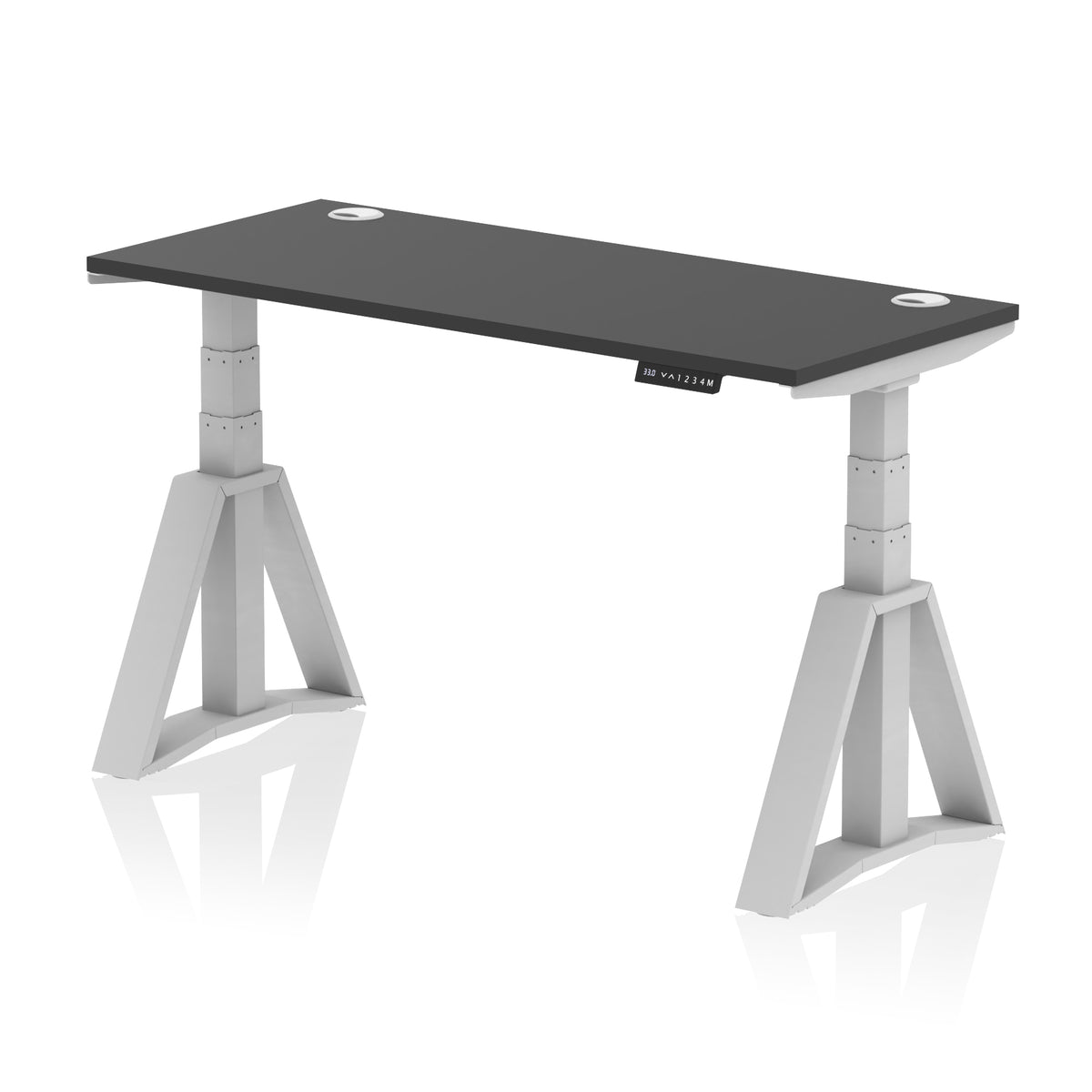Air Piste Slimline Height Adjustable Desk with Cable Ports 1400 Black Silver - Industrious Decor