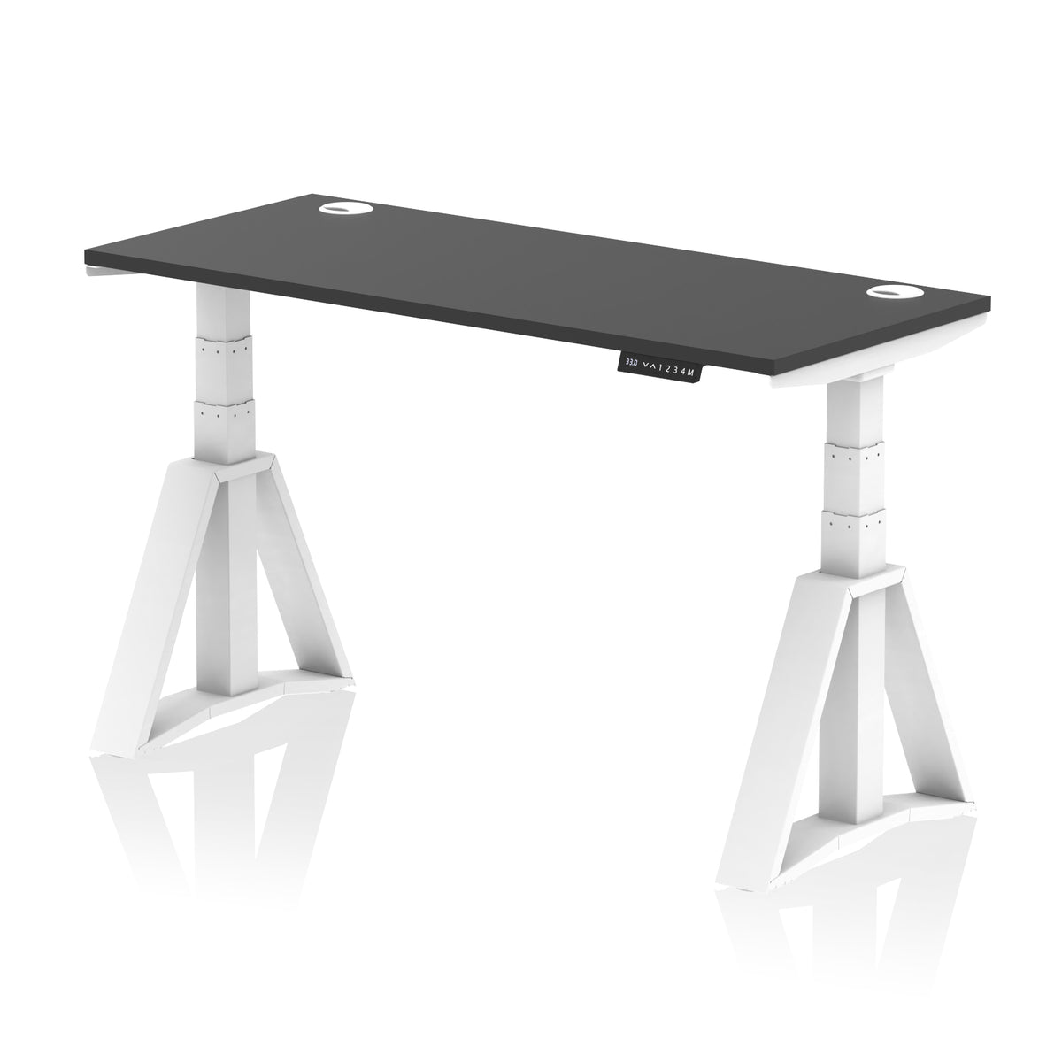 Air Piste Slimline Height Adjustable Desk with Cable Ports 1400 Black White - Industrious Decor