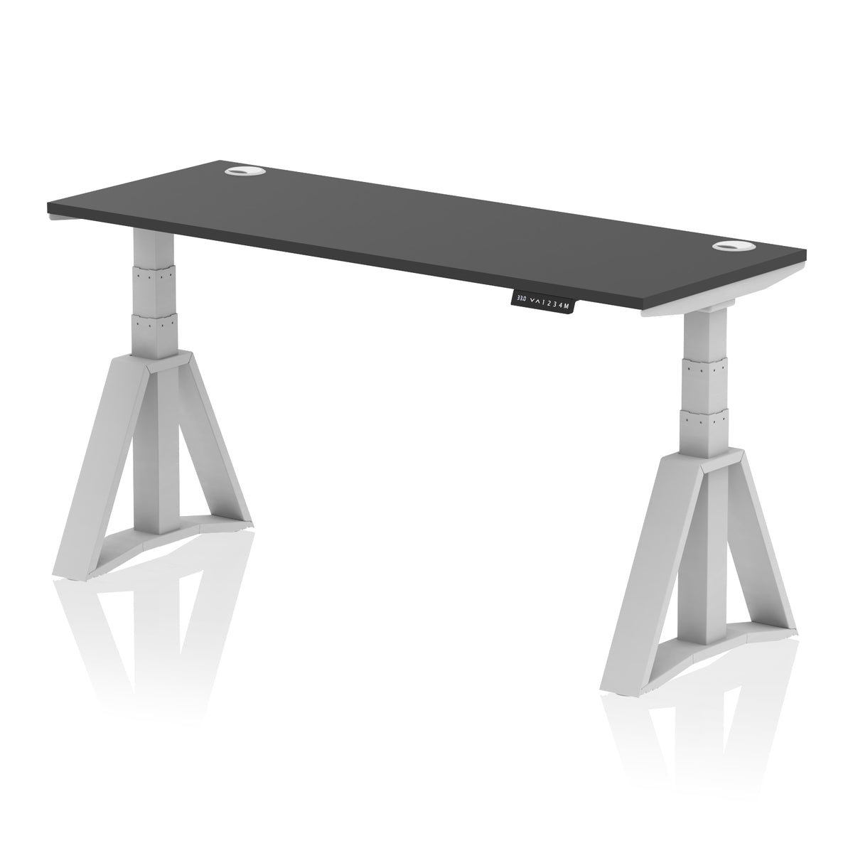 Air Piste Slimline Height Adjustable Desk with Cable Ports 1600 Black Silver - Industrious Decor