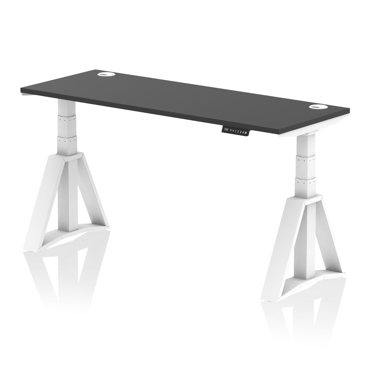 Air Piste Slimline Height Adjustable Desk with Cable Ports 1600 Black White - Industrious Decor
