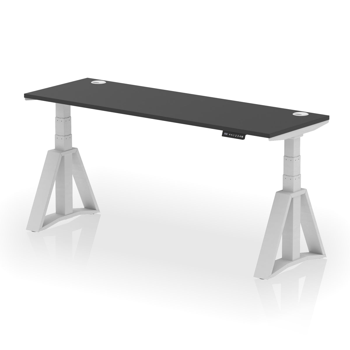 Air Piste Slimline Height Adjustable Desk with Cable Ports 1800 Black Silver - Industrious Decor