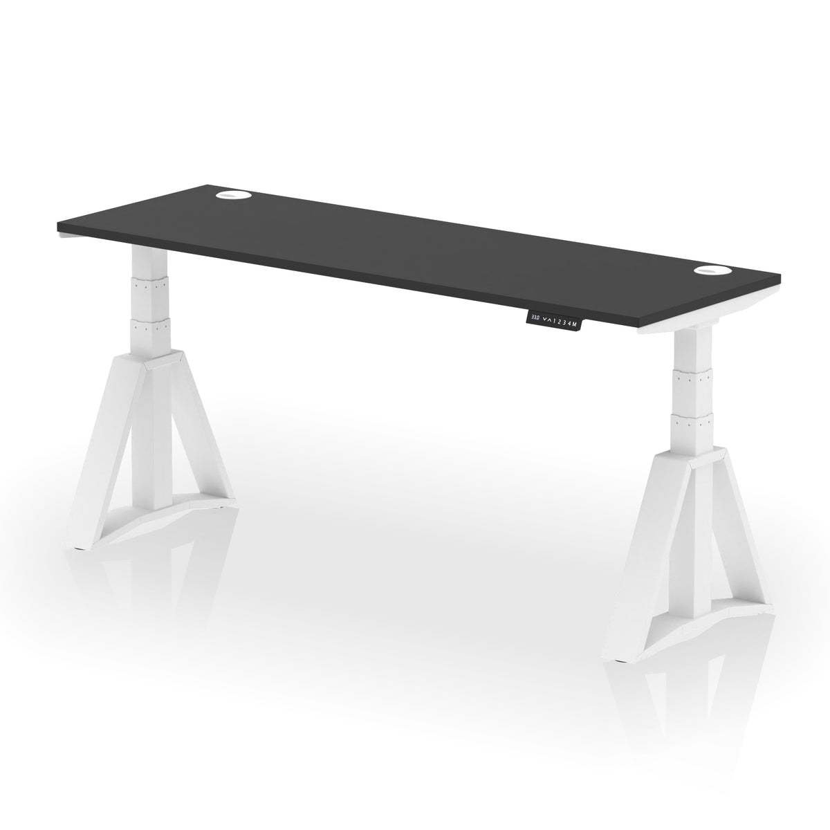Air Piste Slimline Height Adjustable Desk with Cable Ports 1800 Black White - Industrious Decor