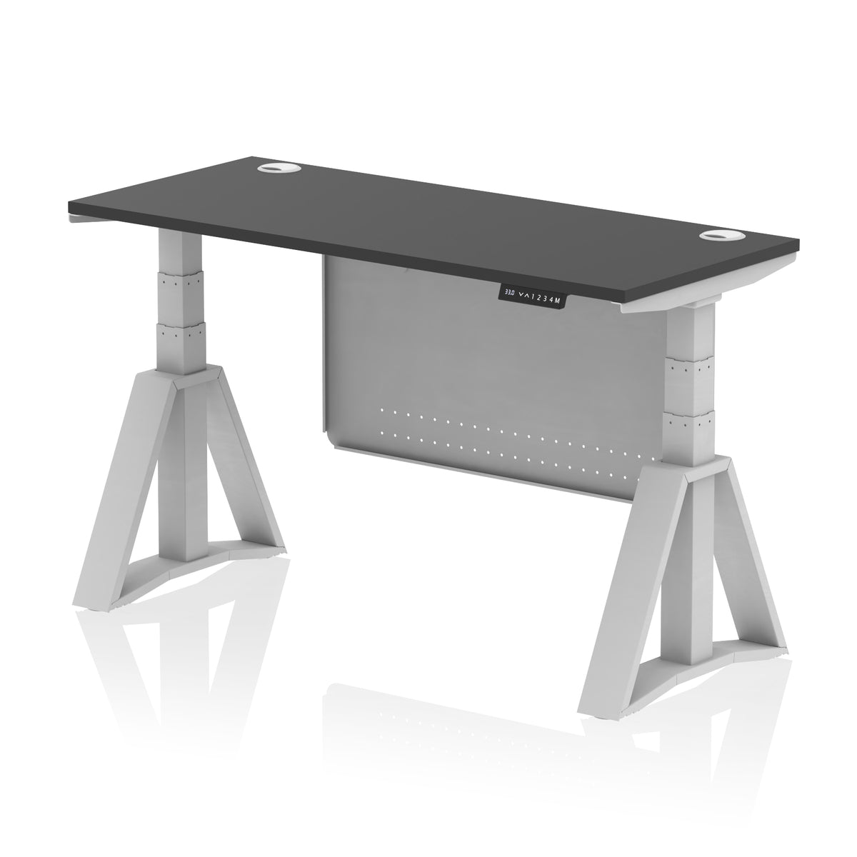 Air Piste Slimline Height Adjustable Desk 1400 Black Silver - Industrious Decor