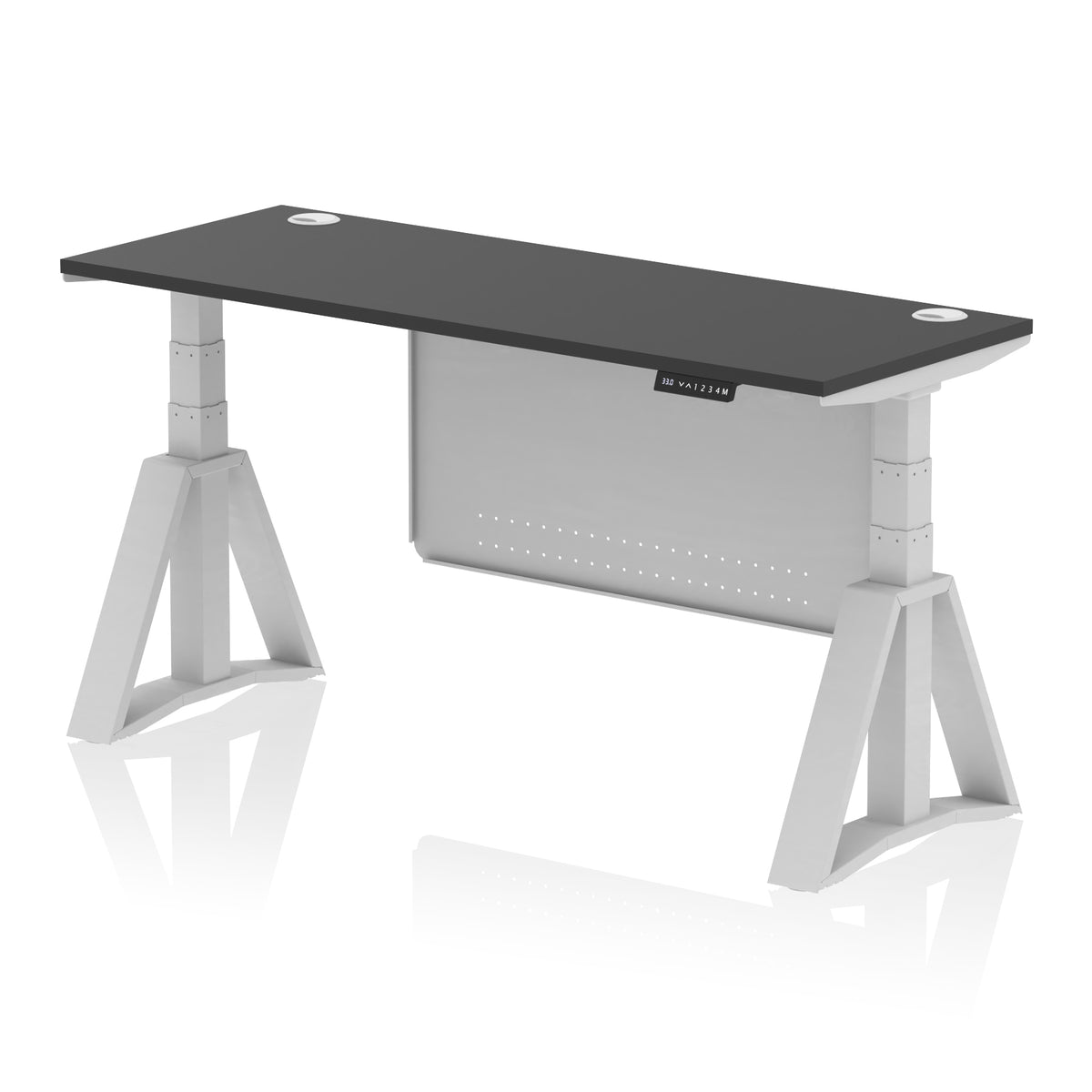 Air Piste Slimline Height Adjustable Desk 1600 Black Silver - Industrious Decor