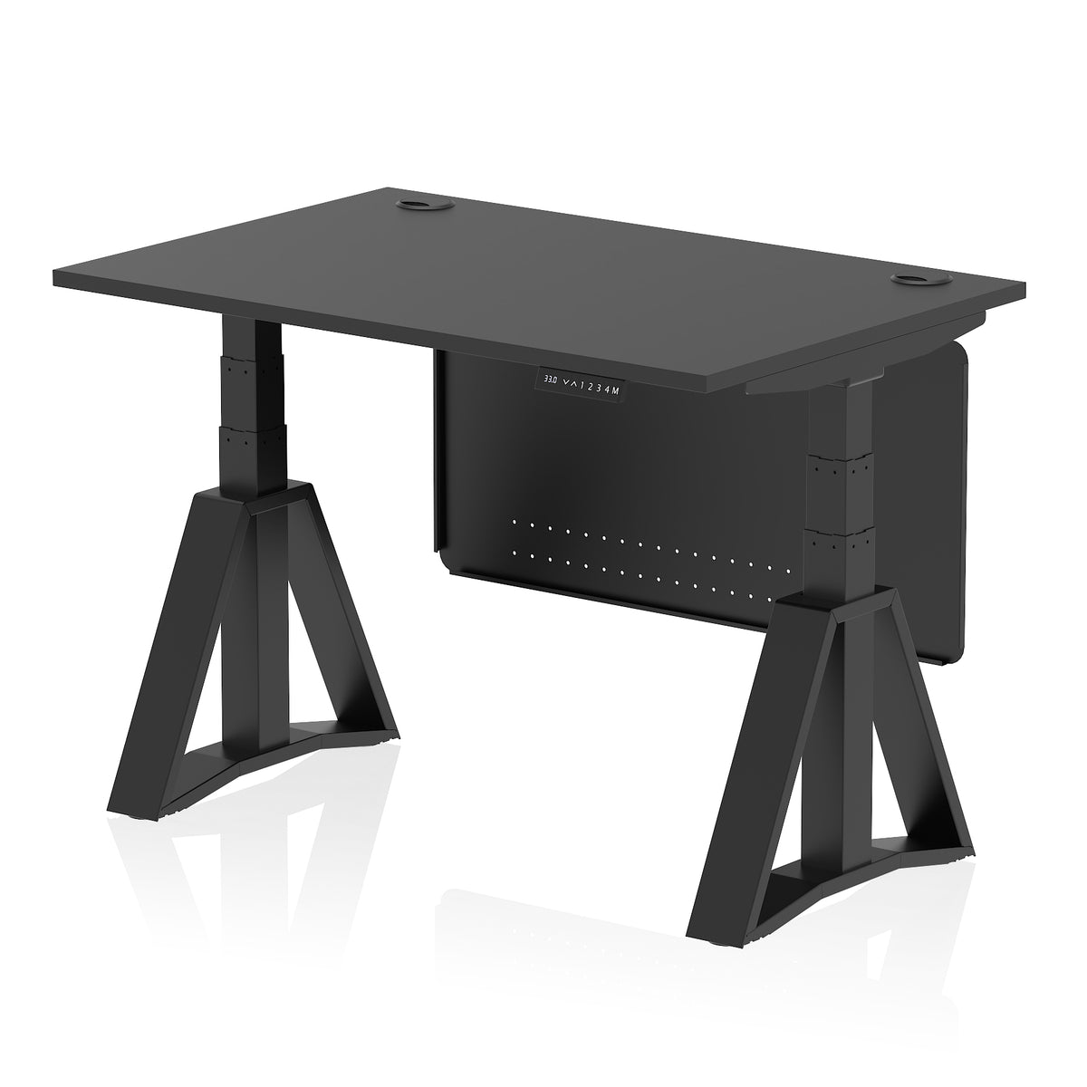 Air Height Adjustable Desk With Cable Ports With Steel Modesty Panel With Piste Foot 1200 Black Black - Industrious Decor