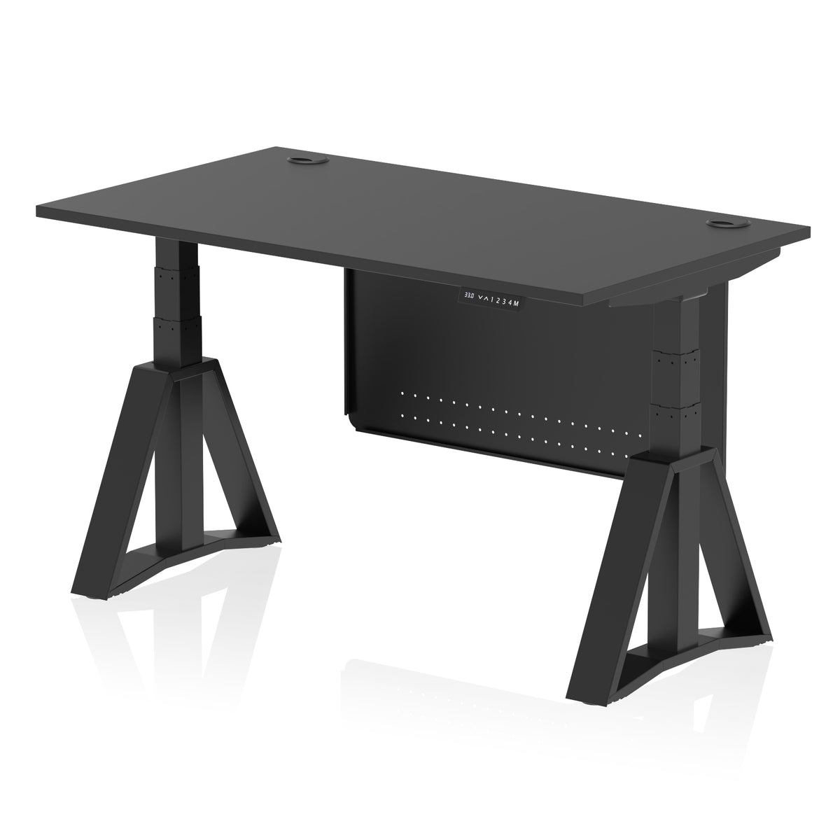 Air Height Adjustable Desk With Cable Ports With Steel Modesty Panel With Piste Foot 1400 Black Black - Industrious Decor