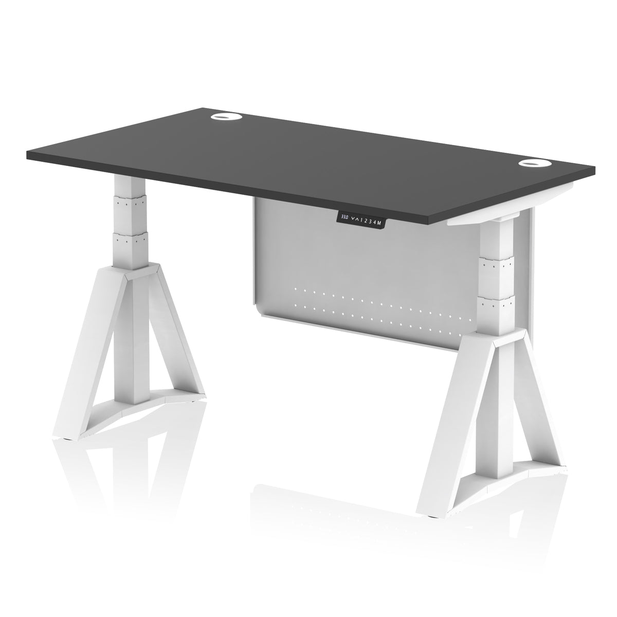 Air Height Adjustable Desk With Cable Ports With Steel Modesty Panel With Piste Foot 1400 Black White - Industrious Decor