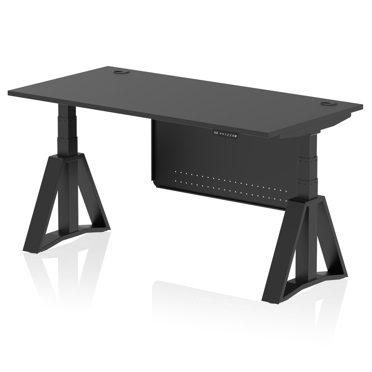 Air Height Adjustable Desk With Cable Ports With Steel Modesty Panel With Piste Foot 1600 Black Black - Industrious Decor