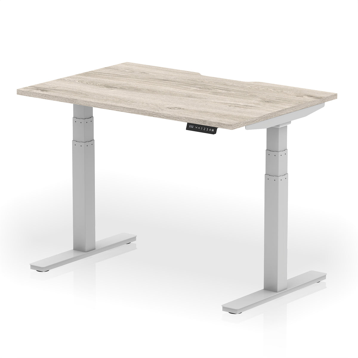 Air Scalloped Edge Height Adjustable Office Desk 1200mm Grey Oak Silver - Industrious Decor