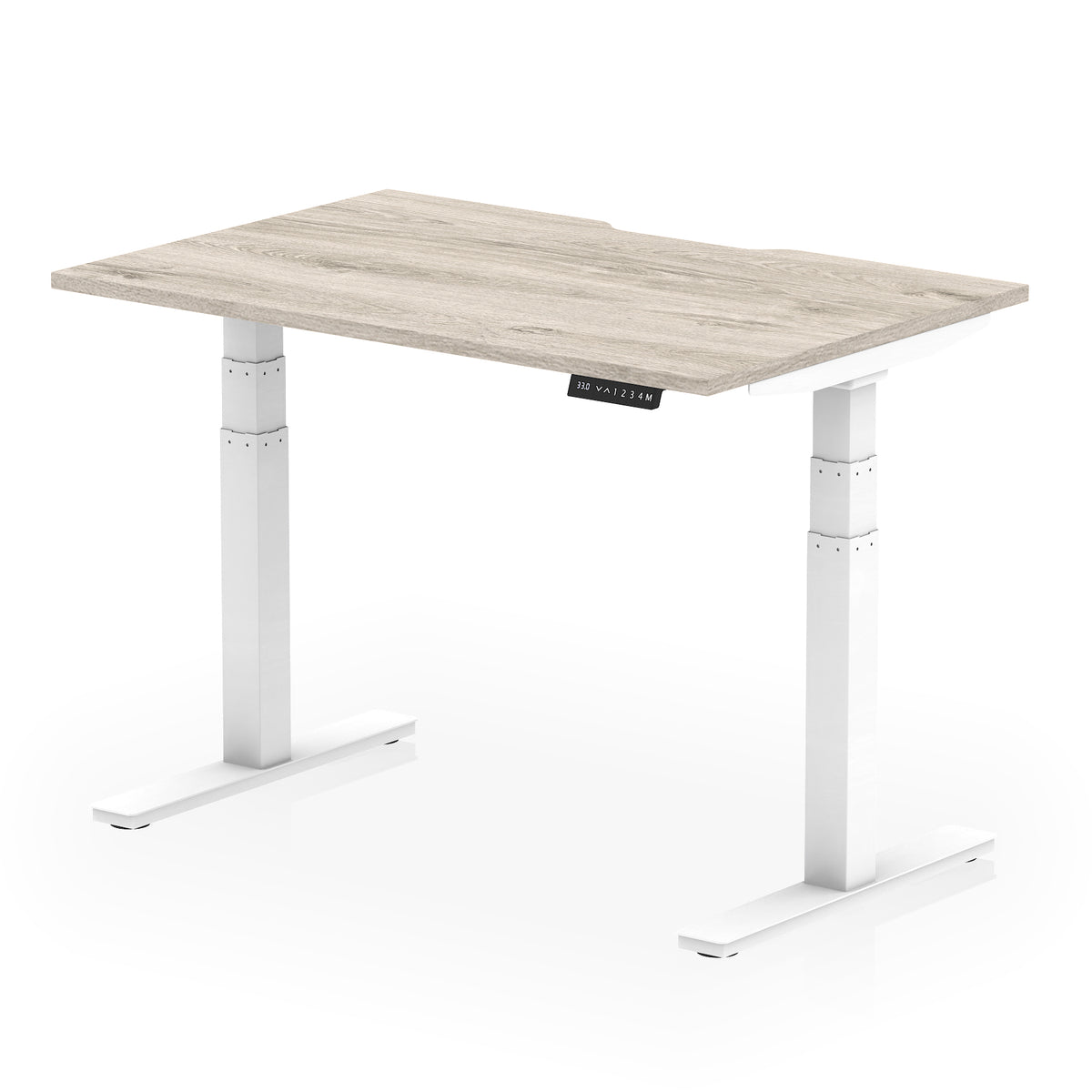 Air Scalloped Edge Height Adjustable Office Desk 1200mm Grey Oak White - Industrious Decor
