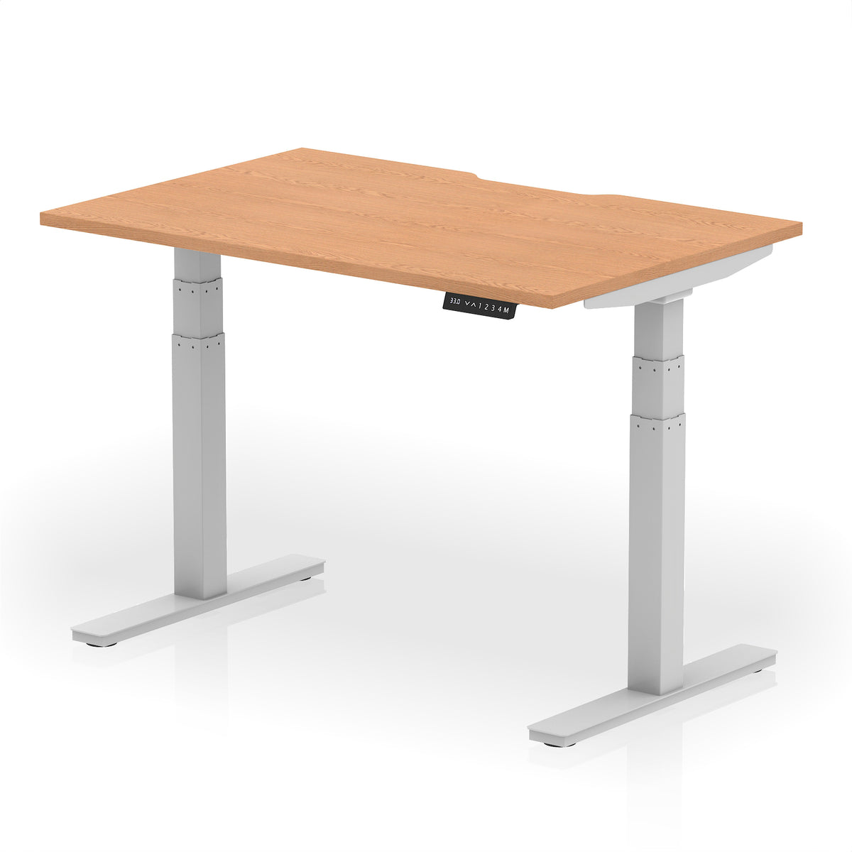 Air Scalloped Edge Height Adjustable Office Desk 1200mm Oak Silver - Industrious Decor