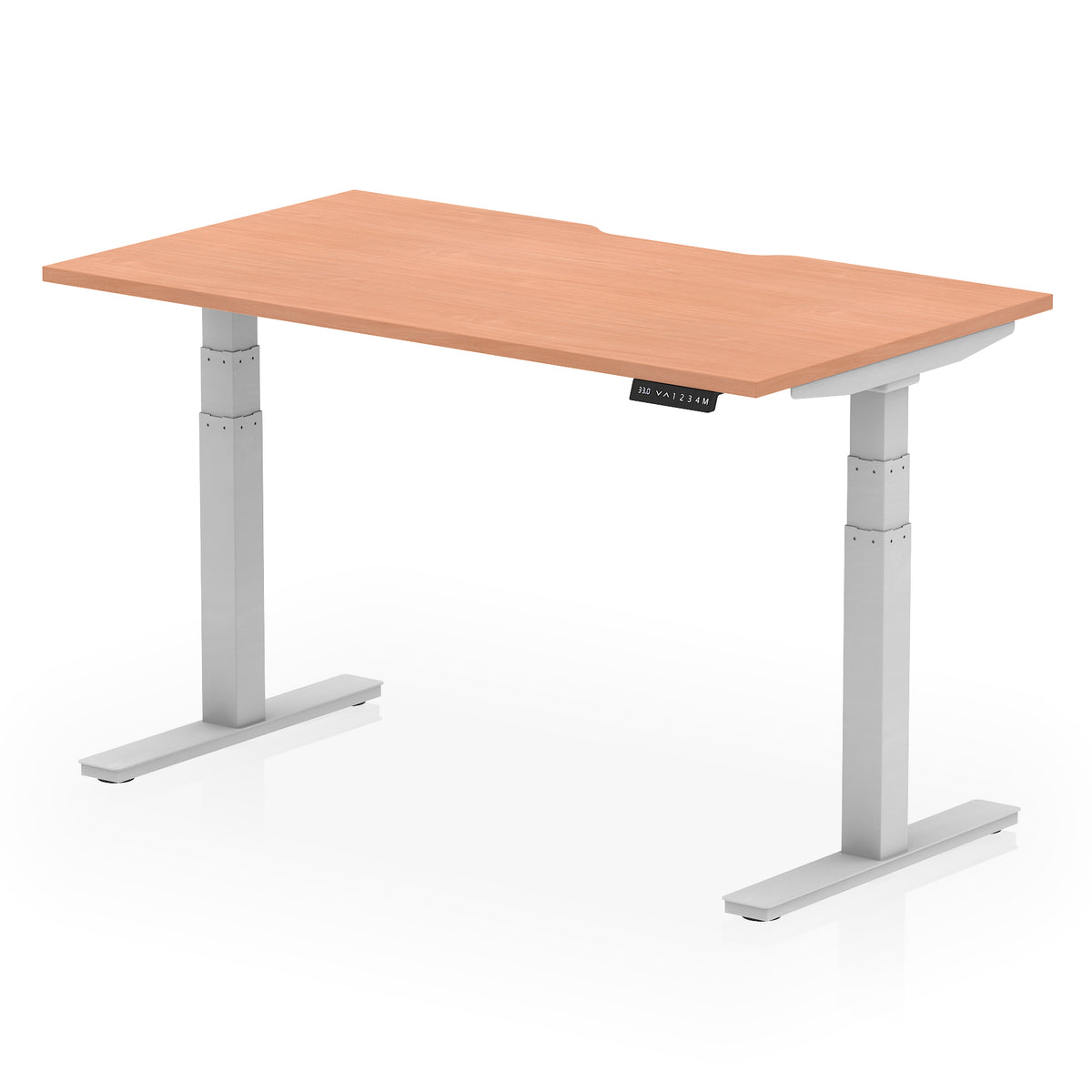 Air Scalloped Edge Height Adjustable Office Desk 1400mm Beech Silver - Industrious Decor