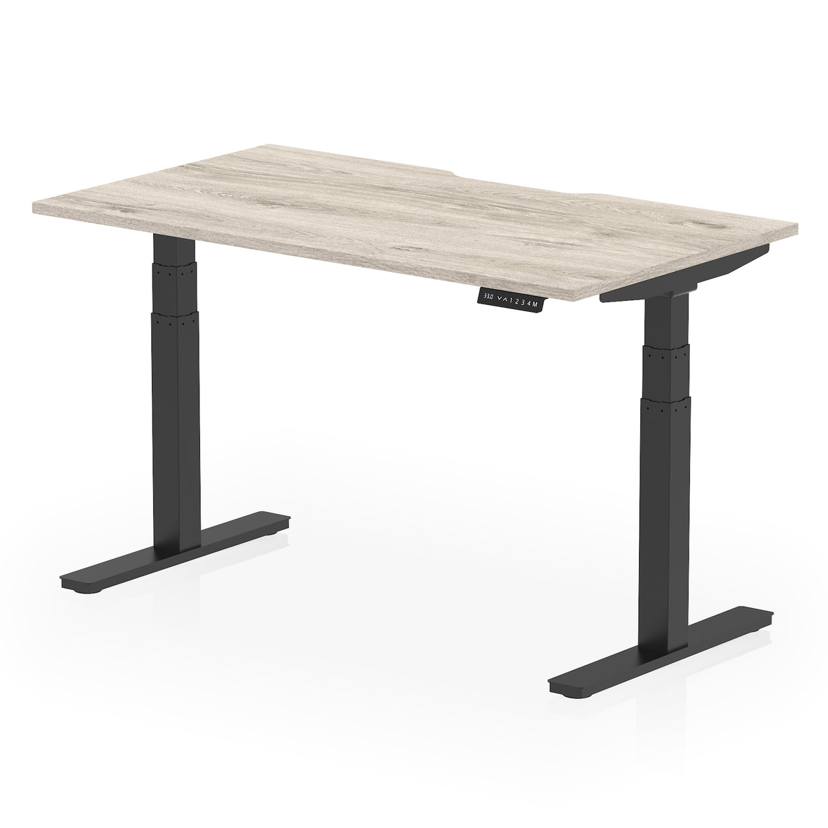 Air Scalloped Edge Height Adjustable Office Desk 1400mm Grey Oak Black - Industrious Decor