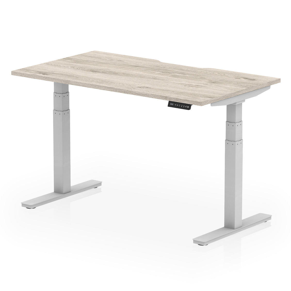 Air Scalloped Edge Height Adjustable Office Desk 1400mm Grey Oak Silver - Industrious Decor