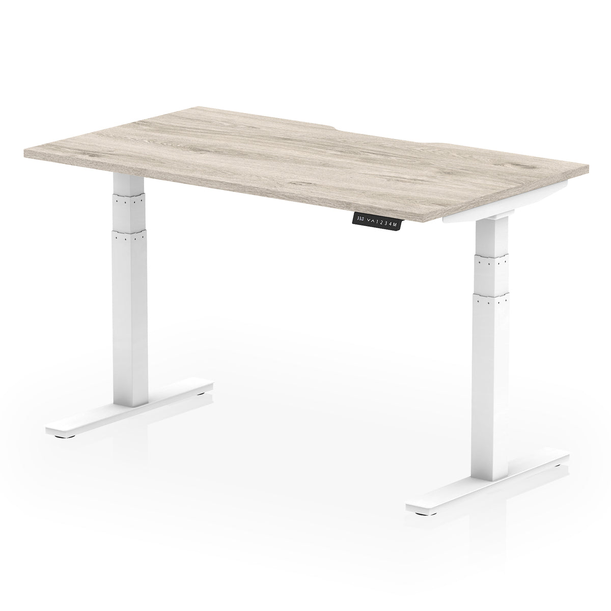 Air Scalloped Edge Height Adjustable Office Desk 1400mm Grey Oak White - Industrious Decor