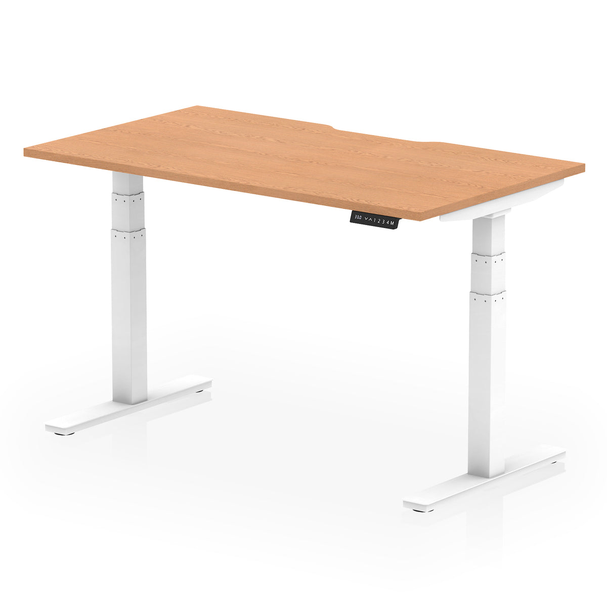 Air Scalloped Edge Height Adjustable Office Desk 1400mm Oak White - Industrious Decor
