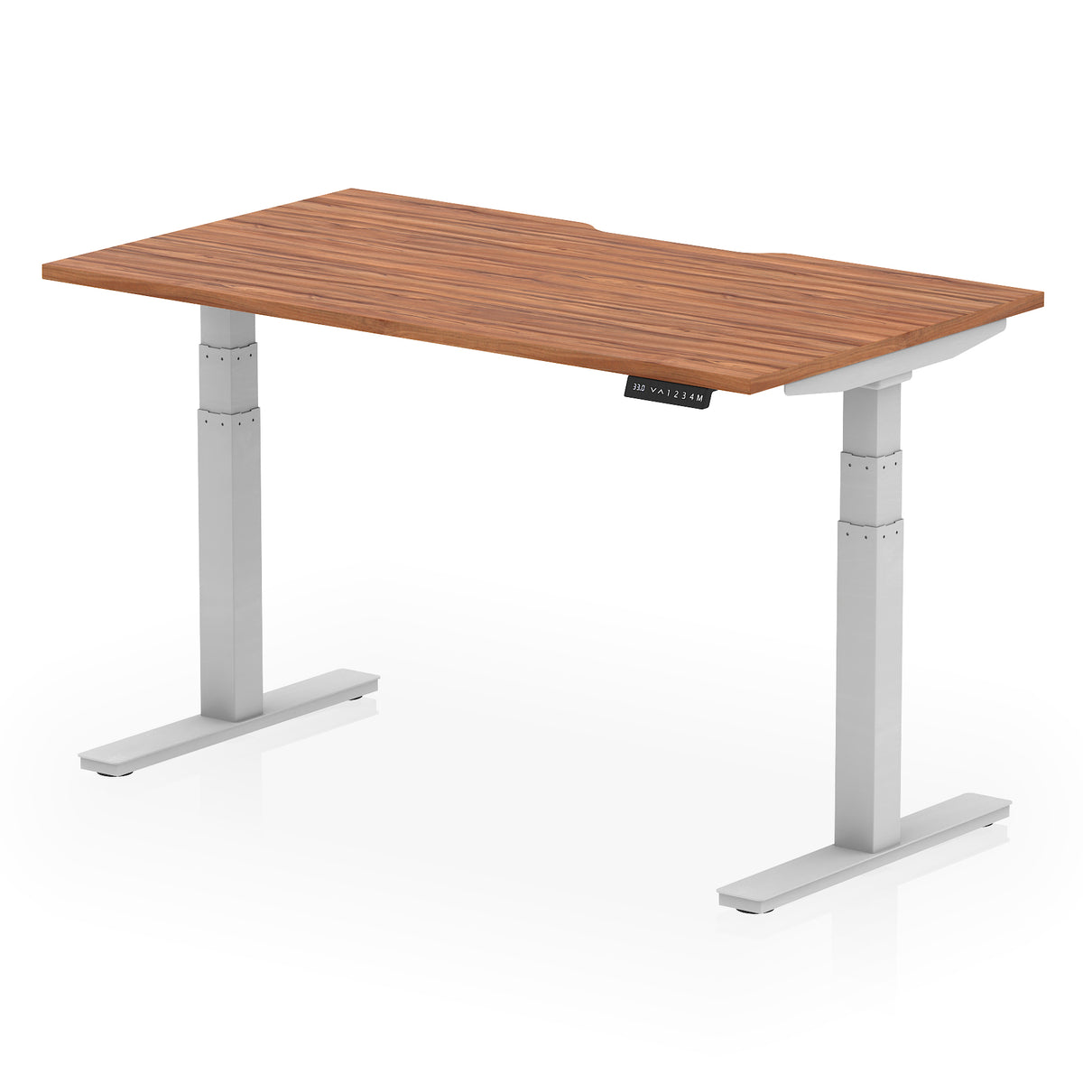 Air Scalloped Edge Height Adjustable Office Desk 1400mm Walnut Silver - Industrious Decor