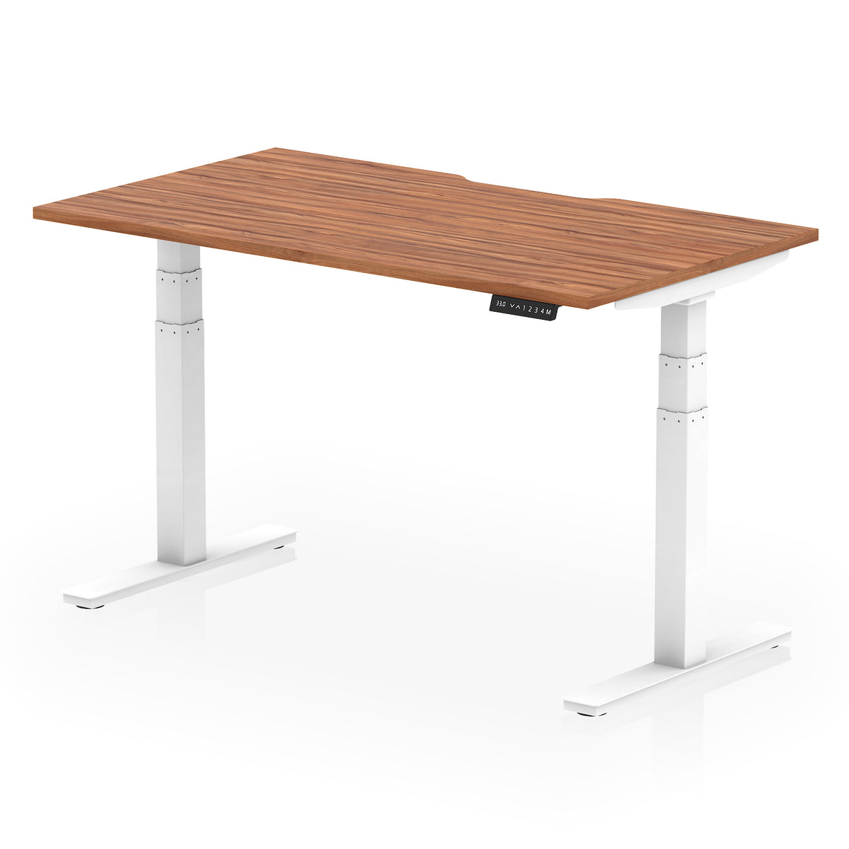 Air Scalloped Edge Height Adjustable Office Desk 1400mm Walnut White - Industrious Decor