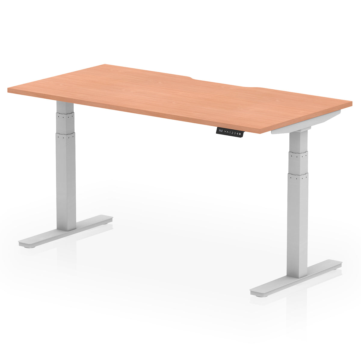 Air Scalloped Edge Height Adjustable Office Desk 1600mm Beech Silver - Industrious Decor