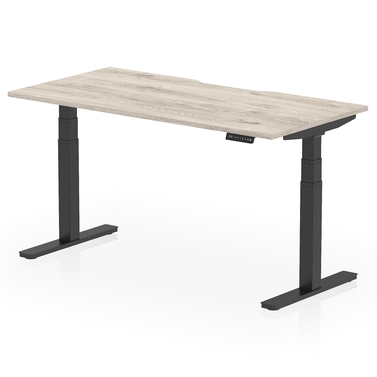 Air Scalloped Edge Height Adjustable Office Desk 1600mm Grey Oak Black - Industrious Decor