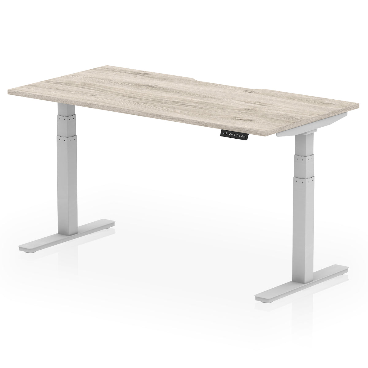 Air Scalloped Edge Height Adjustable Office Desk 1600mm Grey Oak Silver - Industrious Decor