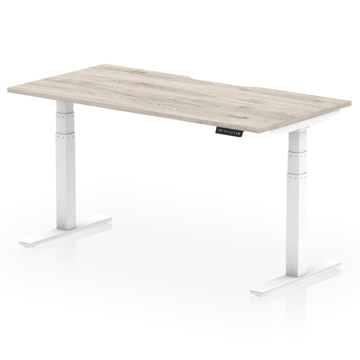 Air Scalloped Edge Height Adjustable Office Desk 1600mm Grey Oak White - Industrious Decor