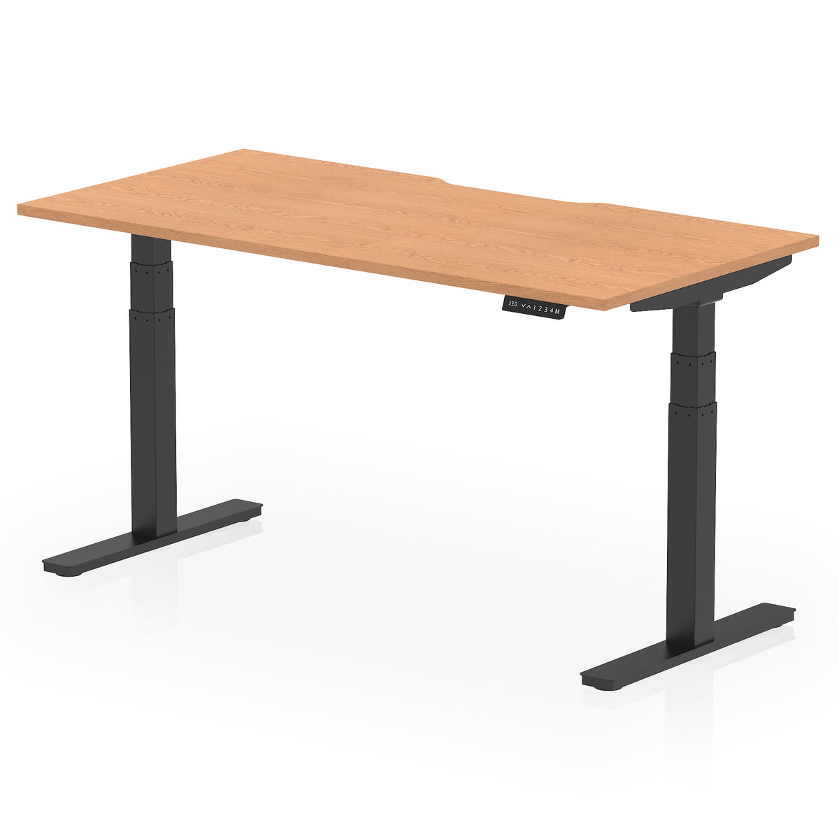 Air Scalloped Edge Height Adjustable Office Desk 1600mm Oak Black - Industrious Decor