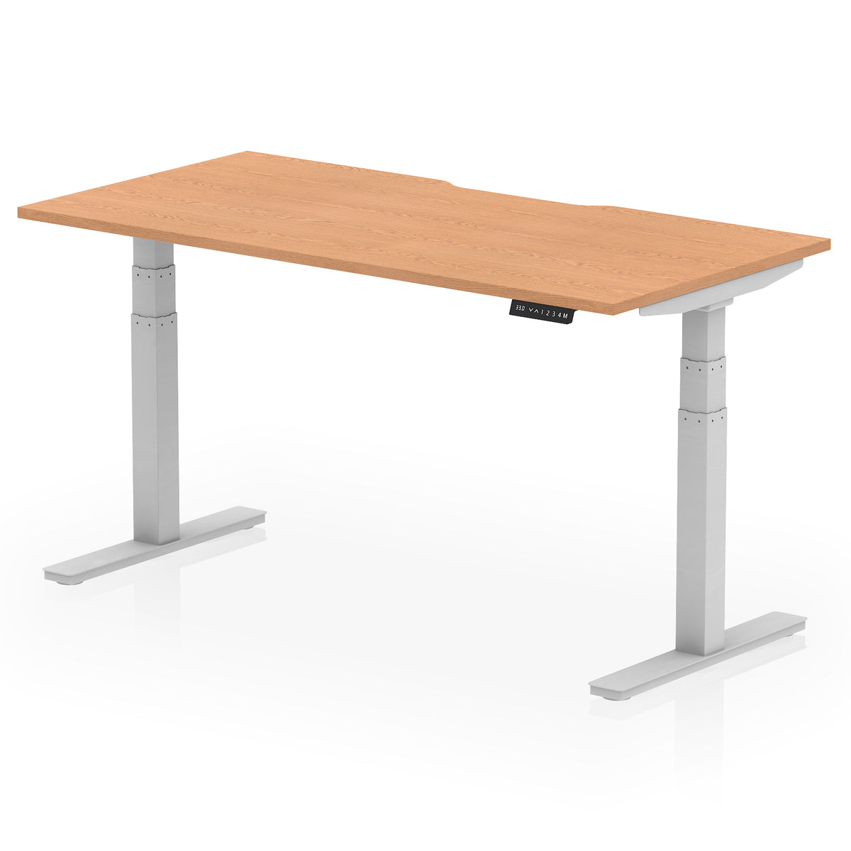Air Scalloped Edge Height Adjustable Office Desk 1600mm Oak Silver - Industrious Decor