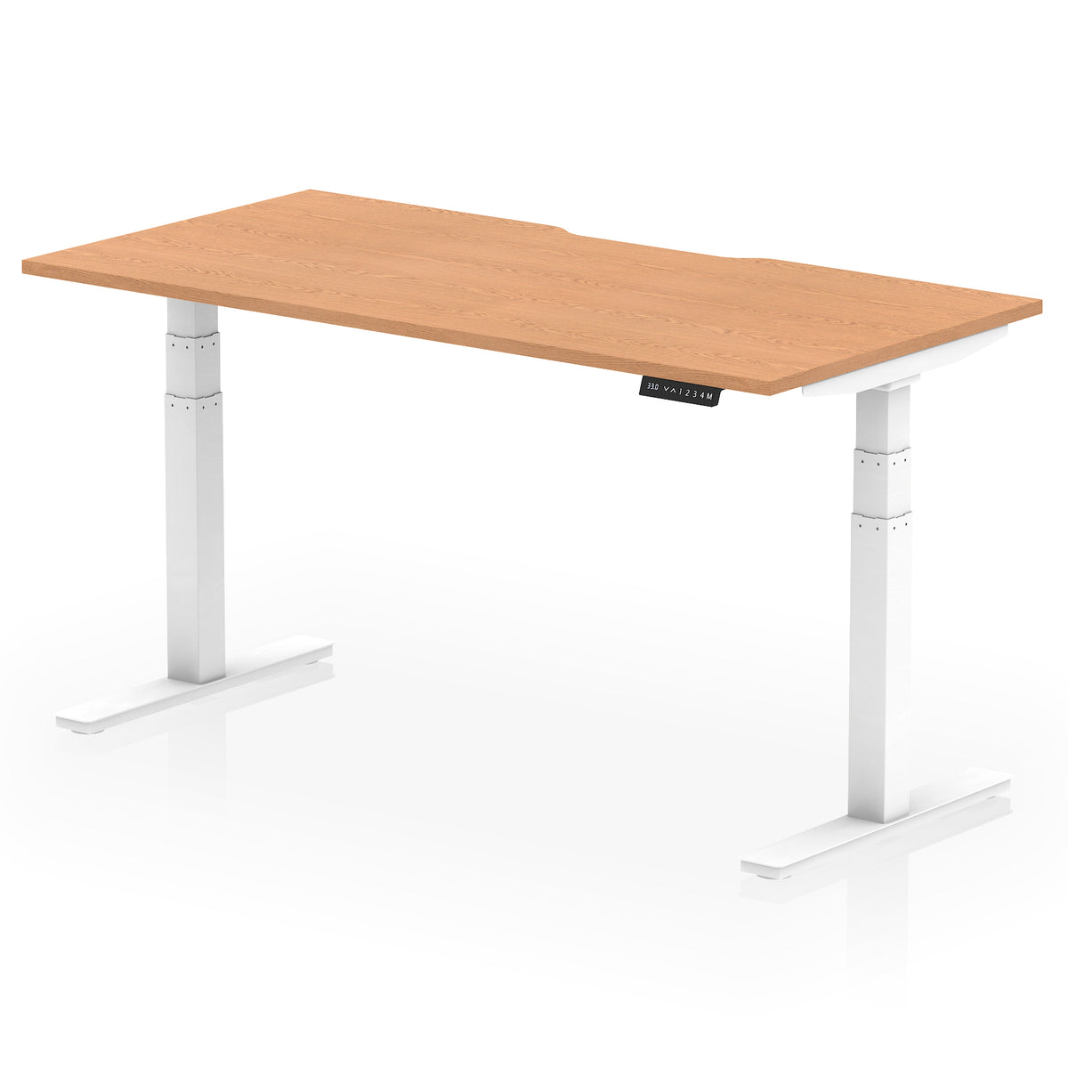 Air Scalloped Edge Height Adjustable Office Desk 1600mm Oak White - Industrious Decor