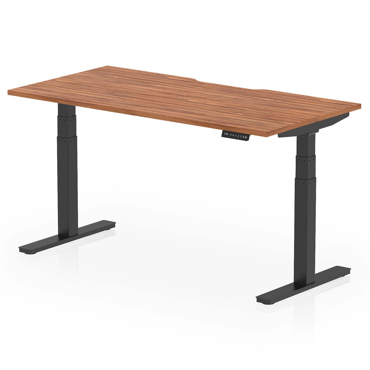 Air Scalloped Edge Height Adjustable Office Desk 1600mm Walnut Black - Industrious Decor
