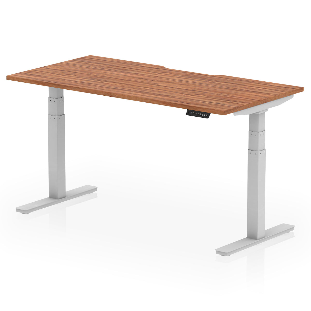 Air Scalloped Edge Height Adjustable Office Desk 1600mm Walnut Silver - Industrious Decor