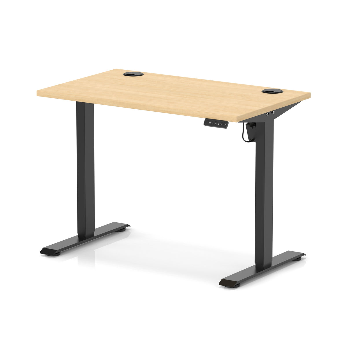 Air Lite Height Adjustable Slimline Desk With Cable Ports 1000mm Maple Black - Industrious Decor